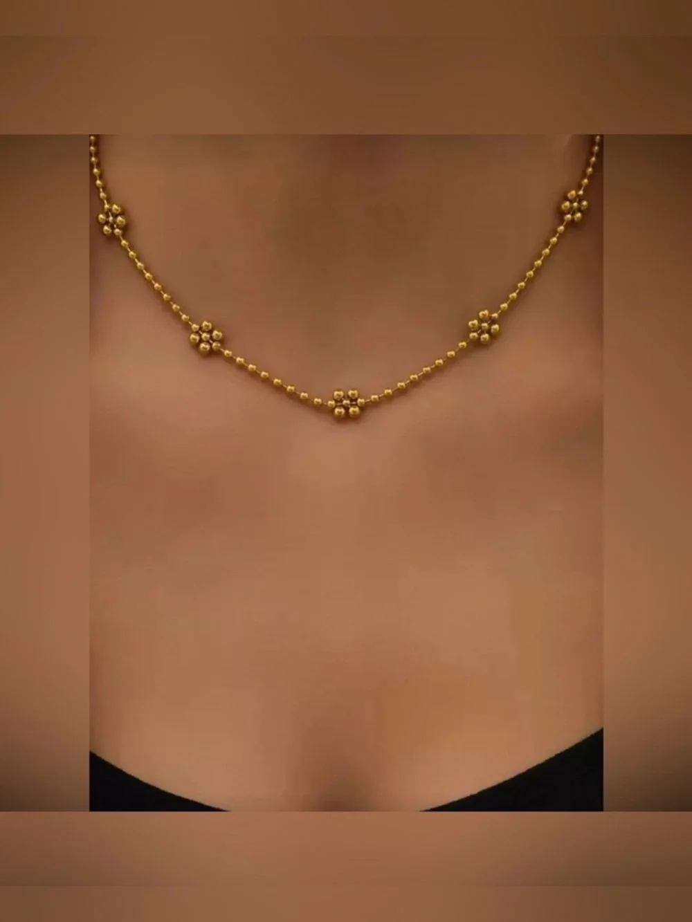 Gold Plated Stainless Steel Beaded Cluster Necklace